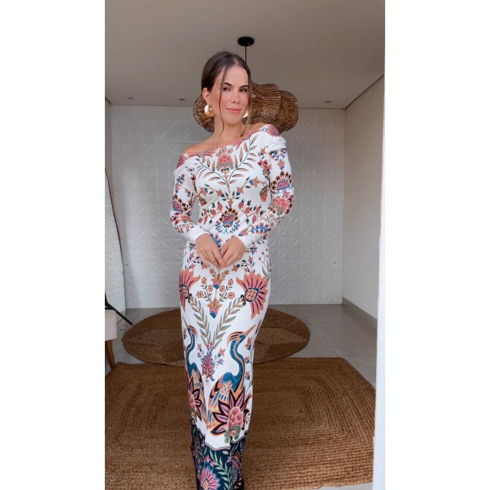 Vestido Decote U Jardim Maravilha Estampado