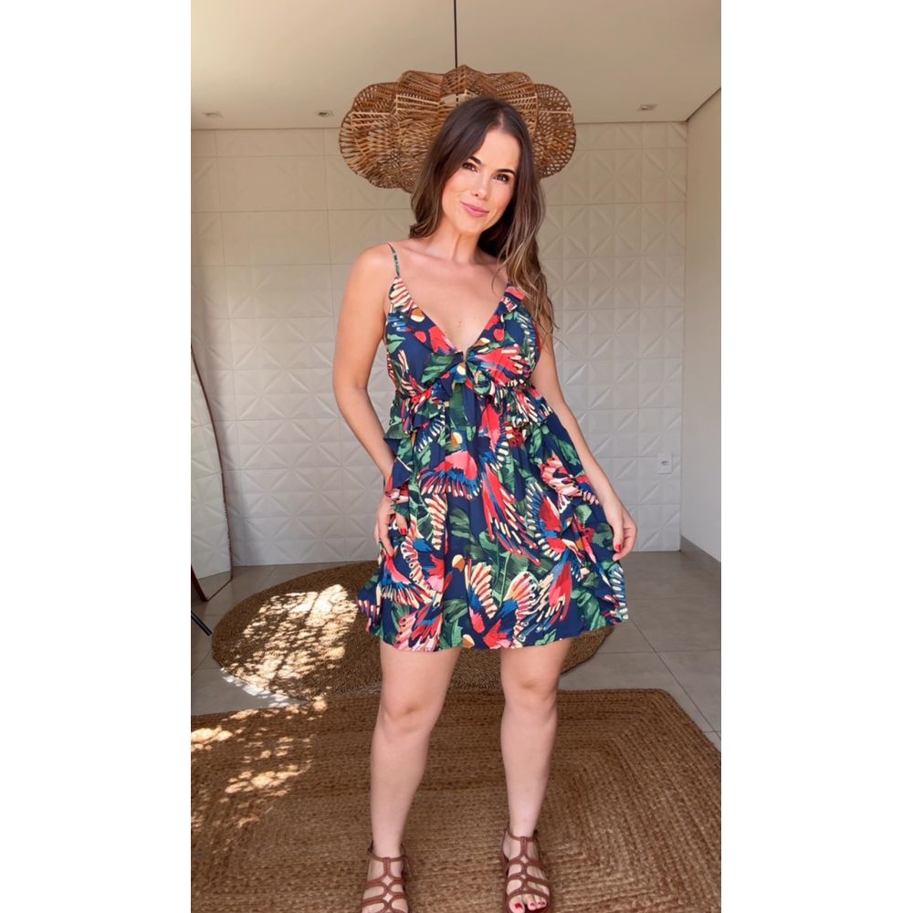 Vestido Curto Voo Dos Pássaros Estampado