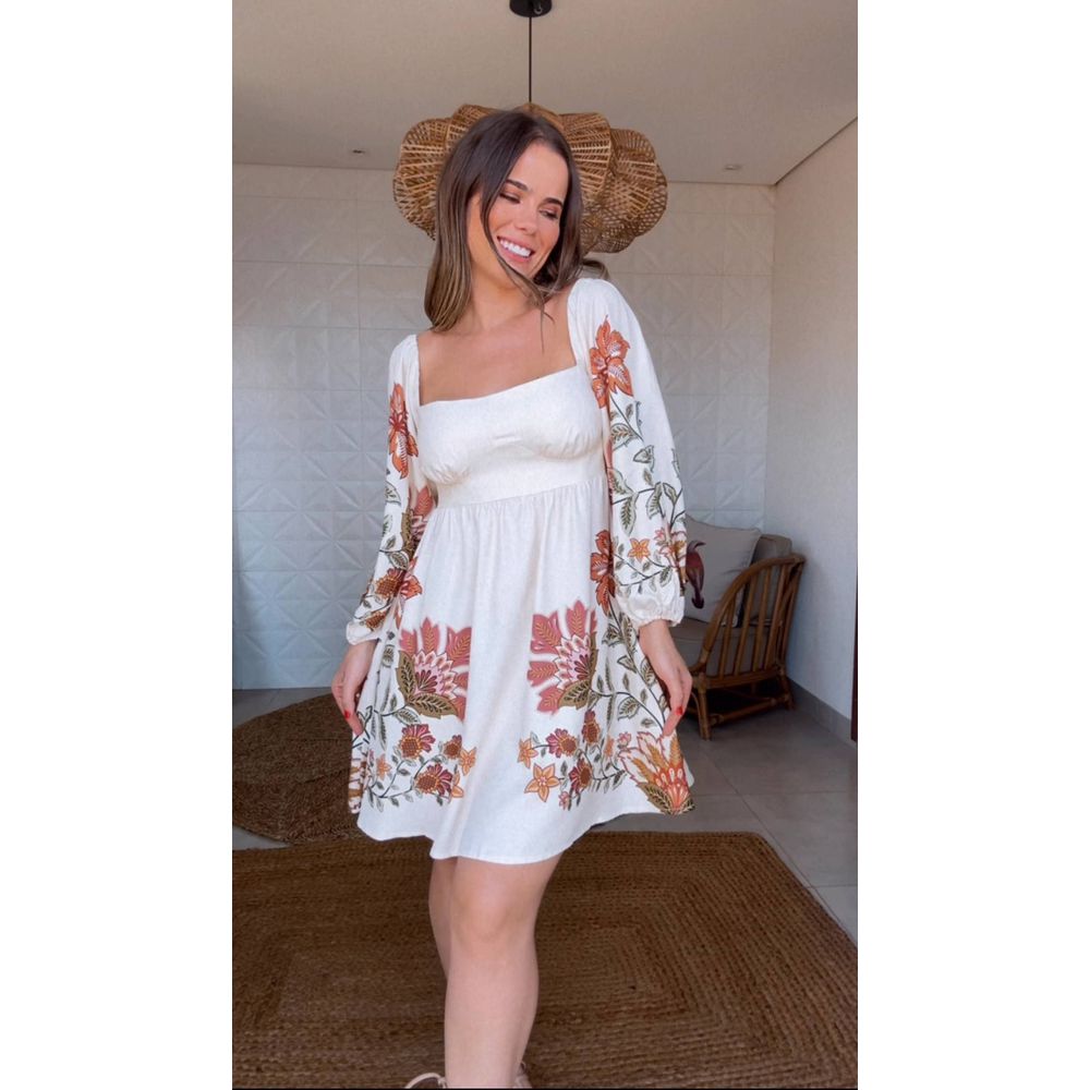 Vestido Curto Manga Floral Juliana Estampado