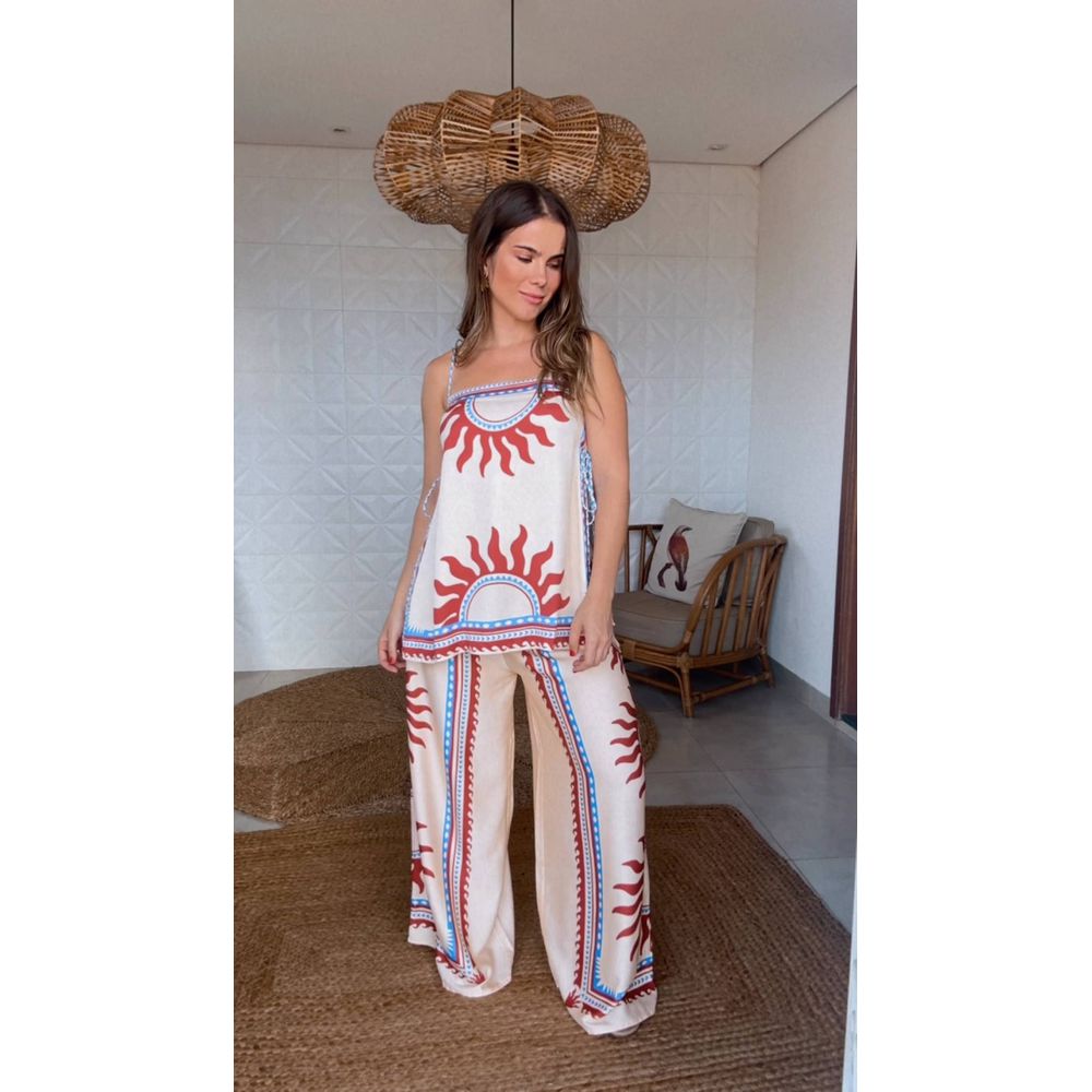 Calça Pantalona Lenço Solar Estampado