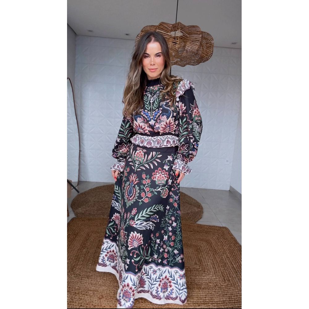 Saia Evase Jardim Maravilhoso Estampado