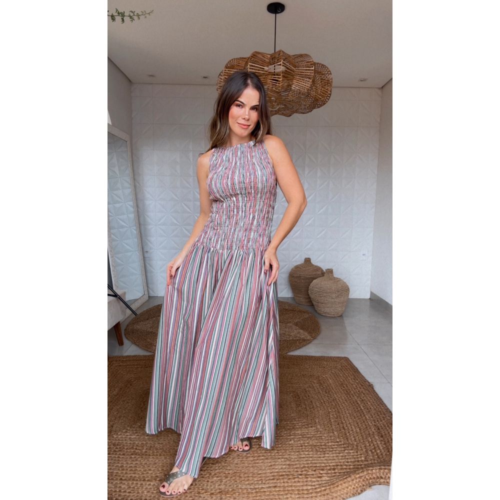 Vestido Lastex Listra Pipa Estampado