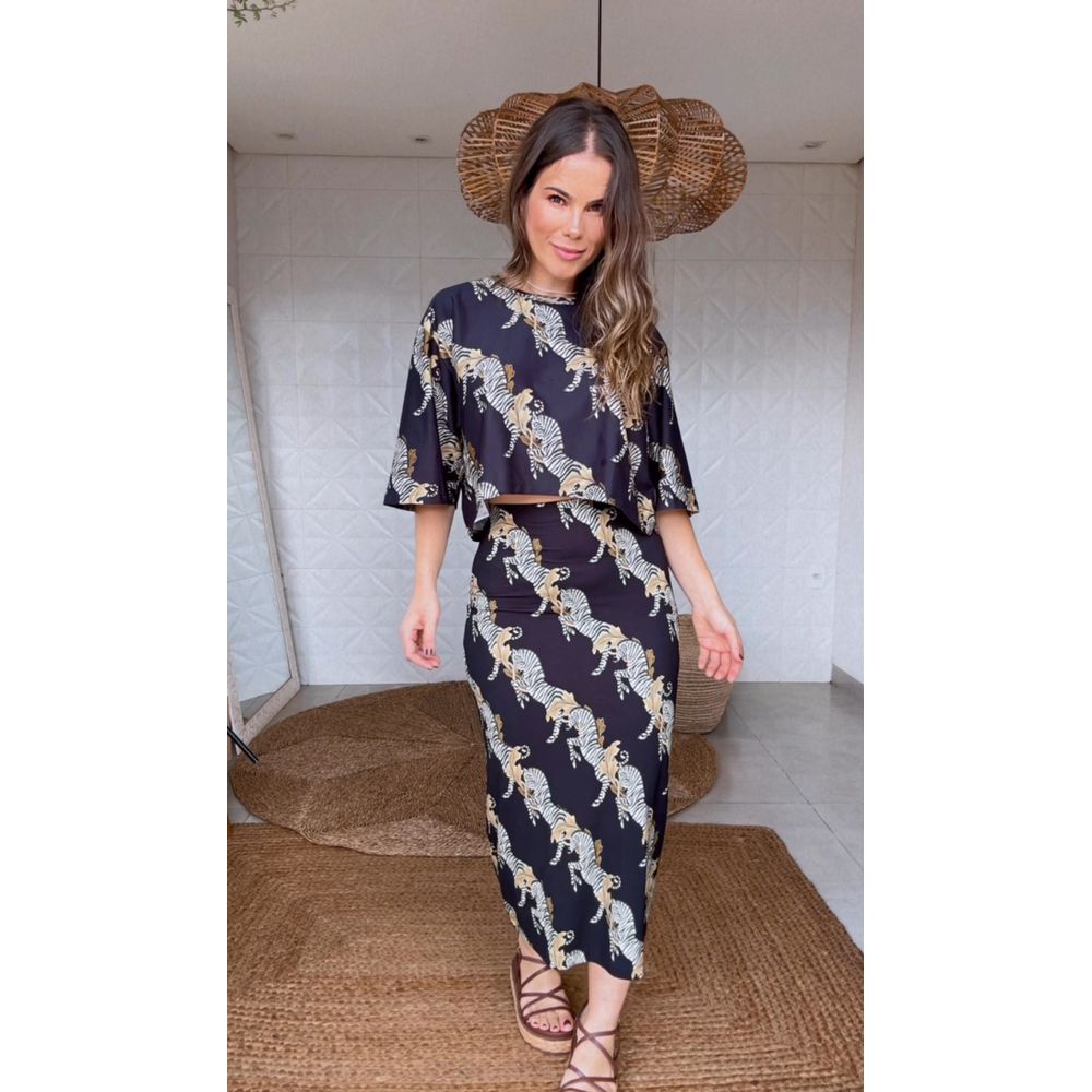 Saia Midi Zebra Estampado
