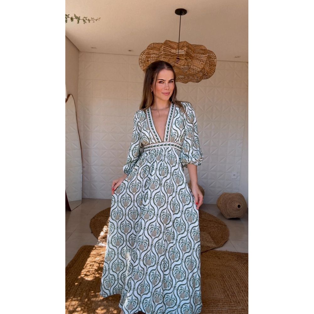 Vestido Longo Brilho De Abacaxi Estampado