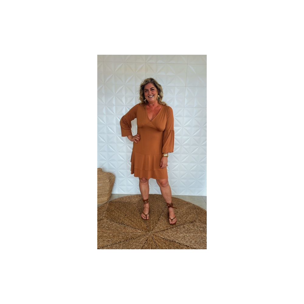Vestido Curto Poliamida Mocha Mousse
