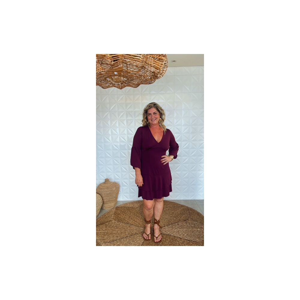 Vestido Curto Poliamida Vinho