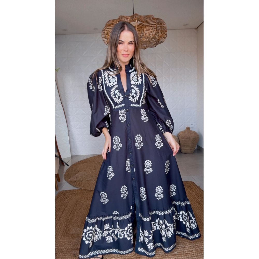 Vestido Bordado Borbolina Estampado