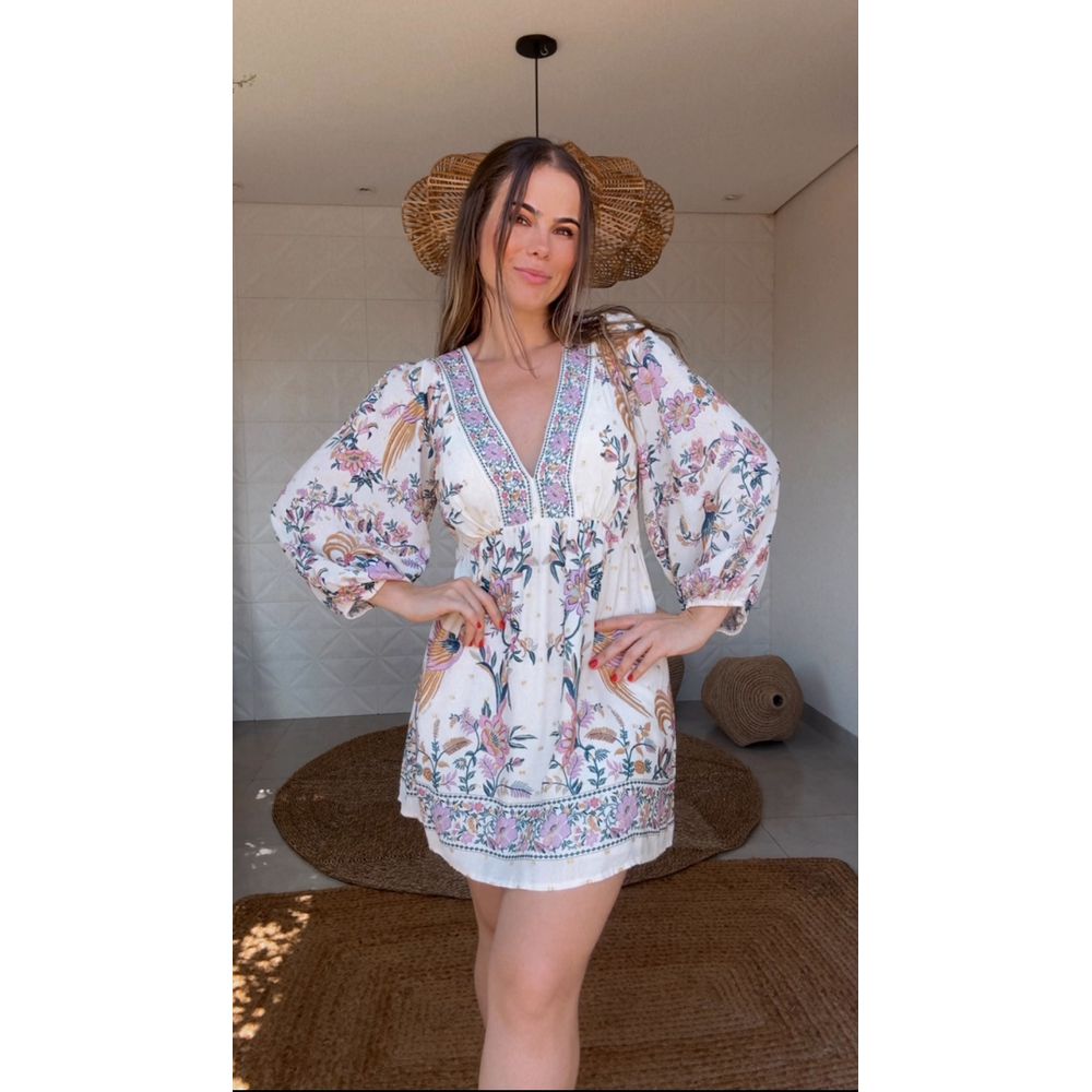 Vestido Curto Lenço Delicadeza Boho Estampado