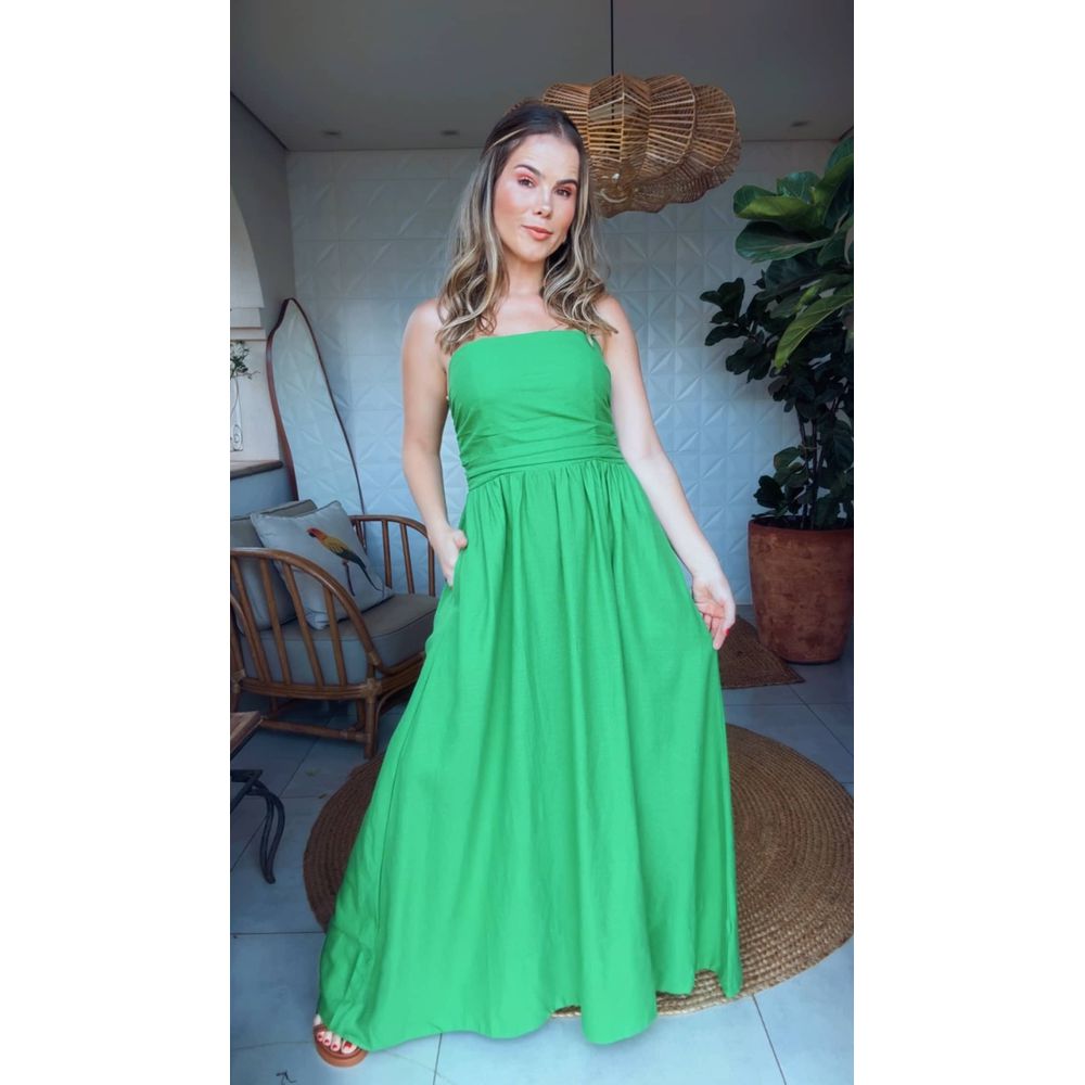 Vestido Busto Franzido Verde