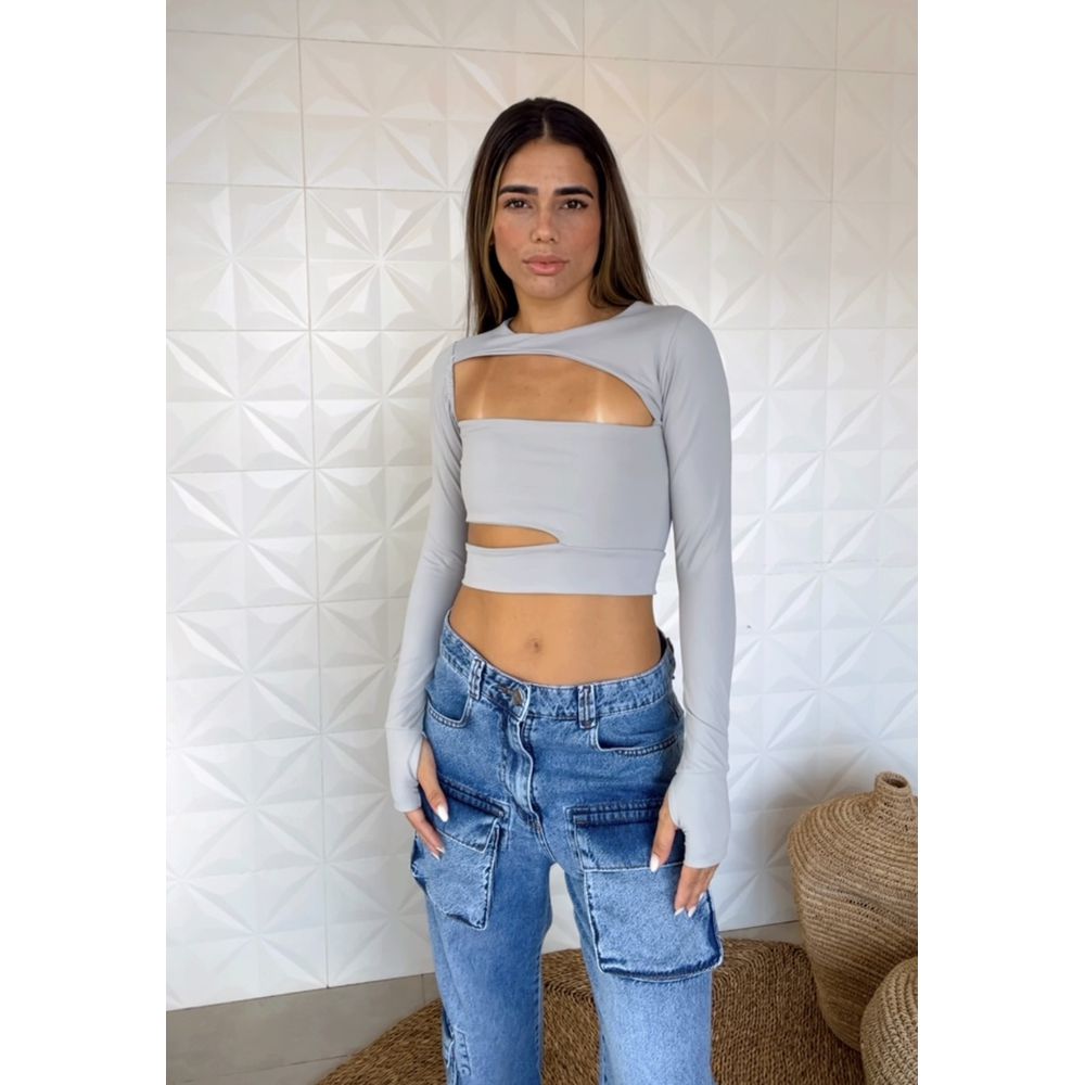 Cropped Recorte Dalila Cinza 
