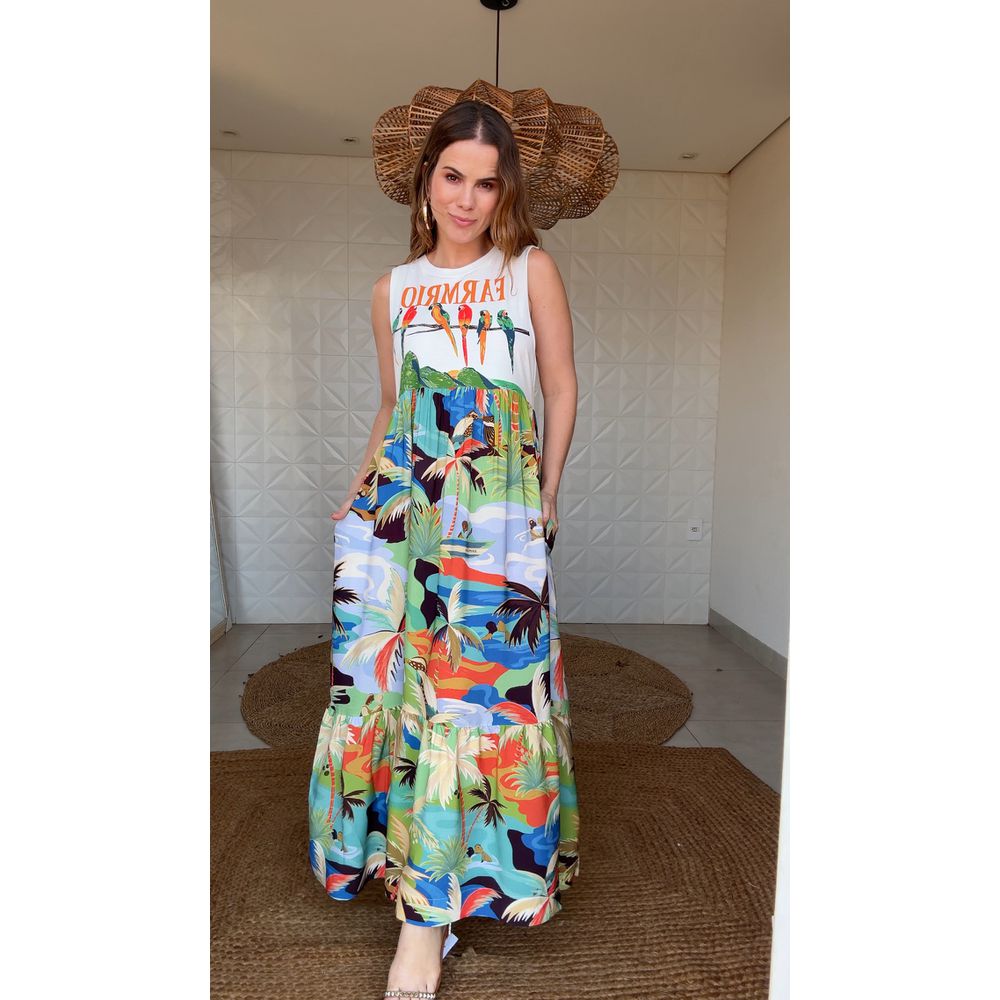 Vestido Cropped Arara Galho Estampado