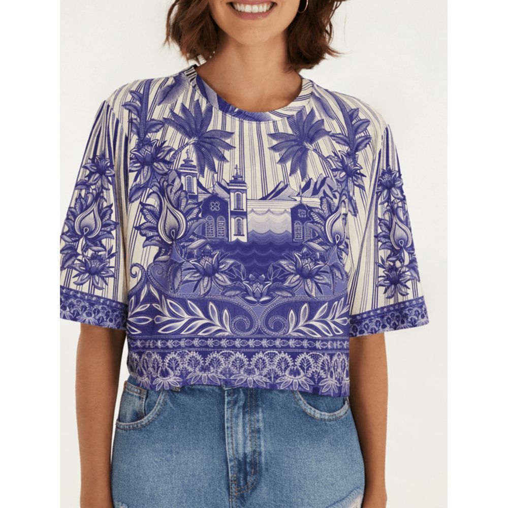 Tshirt Cropped Afeto Tropical Estampado