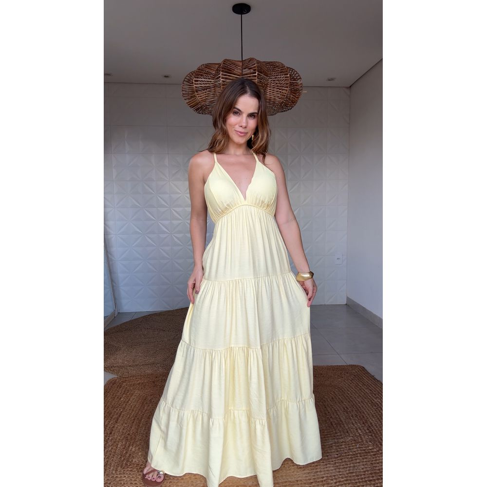 Vestido Longo Alcinha Betina Amarelo Mantega