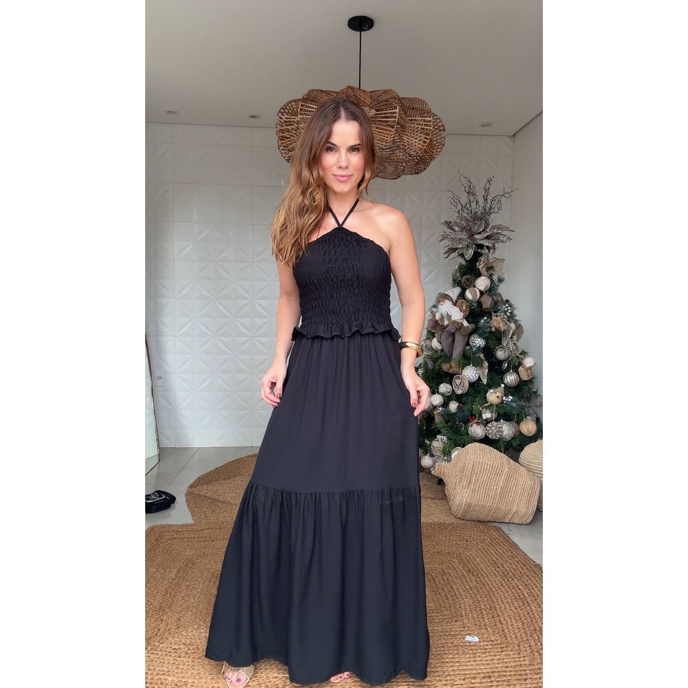 Vestido Longo Decote Lastex Preto