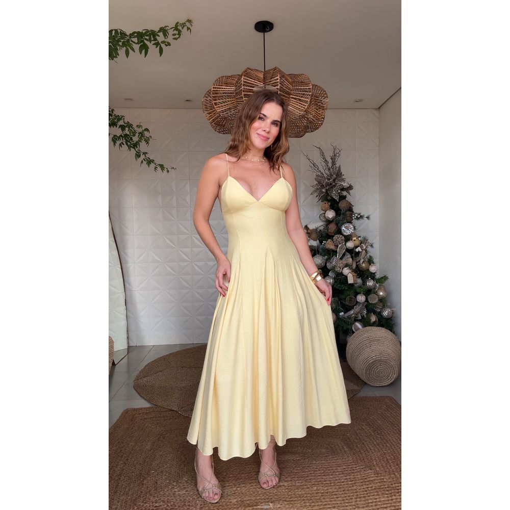 Vestido Longo Midi Maria Amarelo