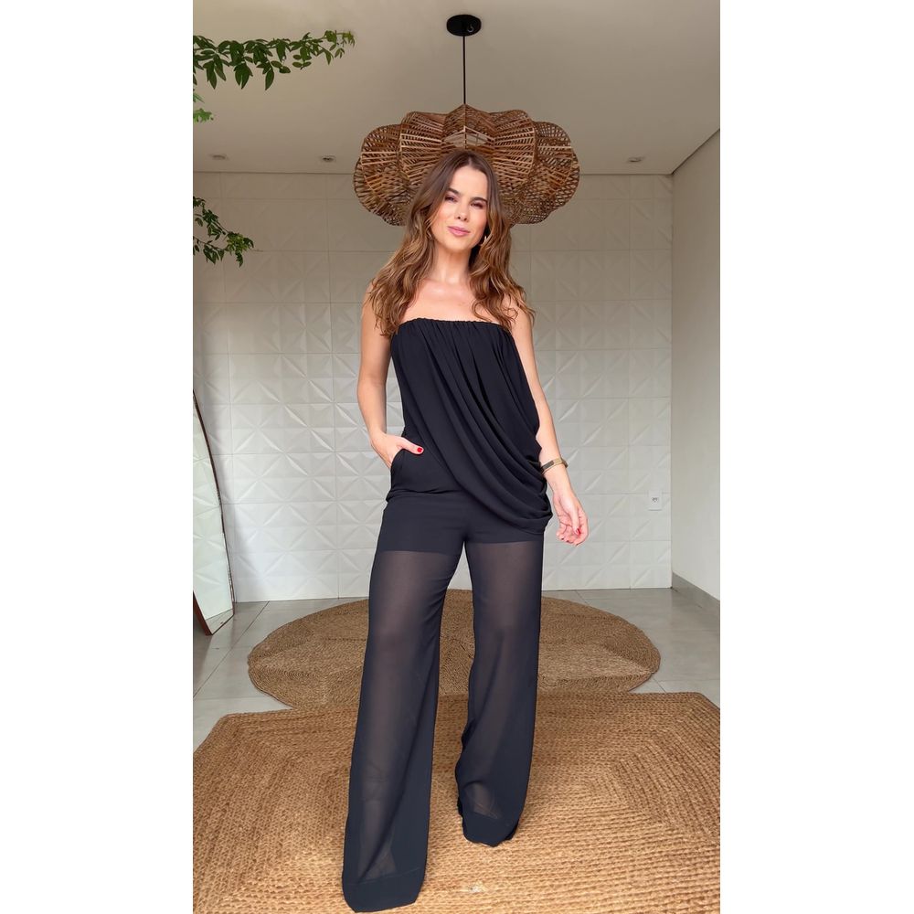 Conjunto Body E Calça Flor De Lichia Preto