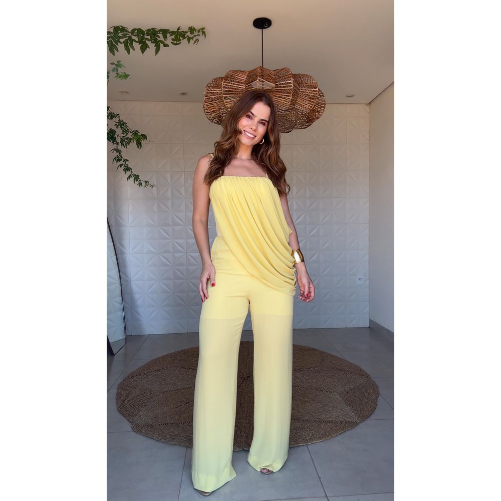 Conjunto Body E Calça Flor De Lichia Amarelo Mantega