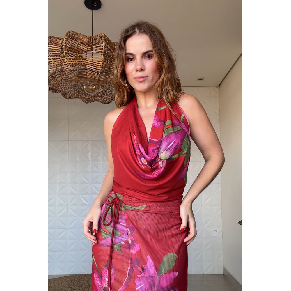 Blusa Tule Floral Orquidea Estampado