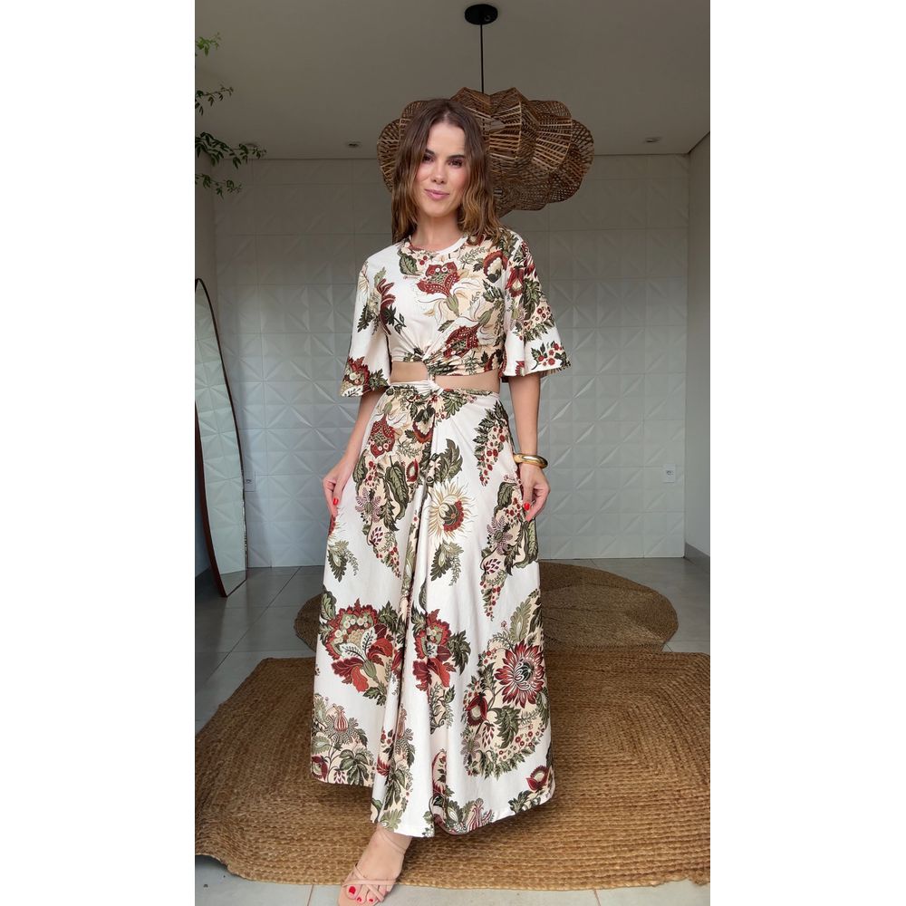 Vestido Midi Torção Floral Raiana Estampado