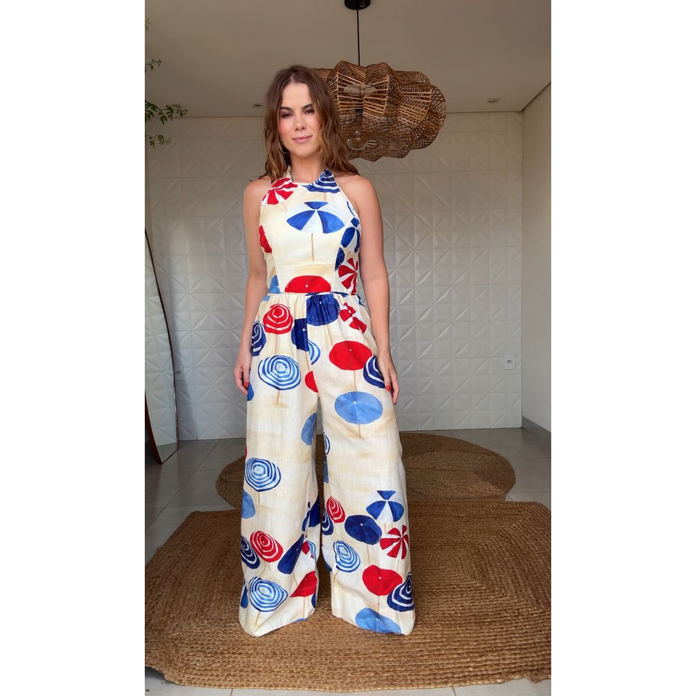 Macacão Pantalona Guarda Sol Estampado