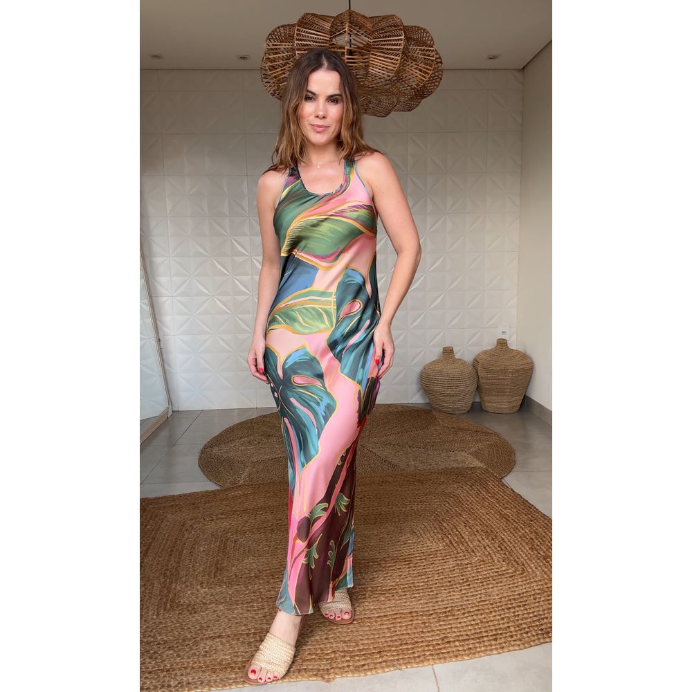 Vestido Enviesado Piscina Tropical Estampado
