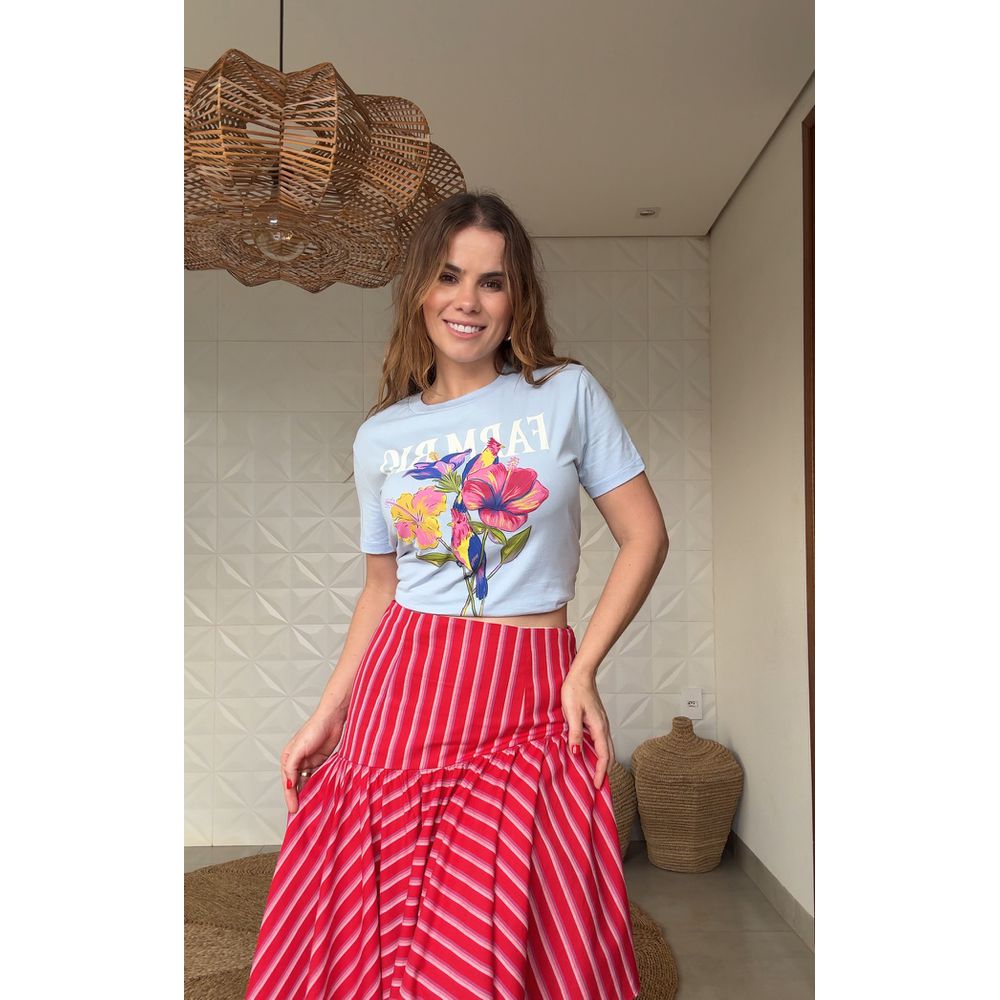 Tshirt Fit Flores Passaros Estampado