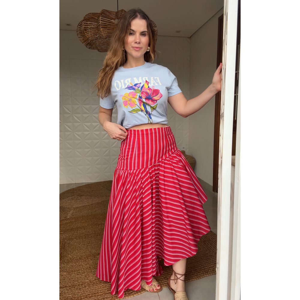 Tshirt Fit Flores Passaros Estampado