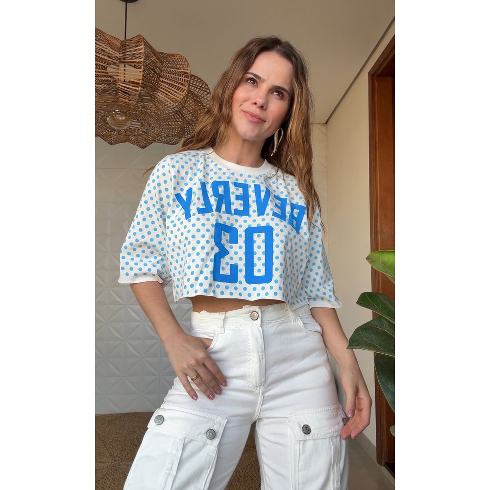 Tshirt Cropped Poá Berverly Azul