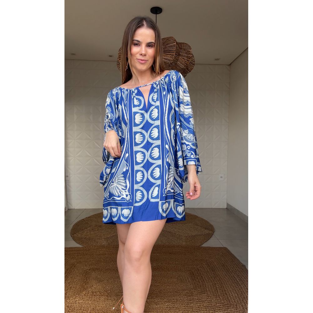 Vestido Curto Mg Lenço Jardim De Banana Estampado