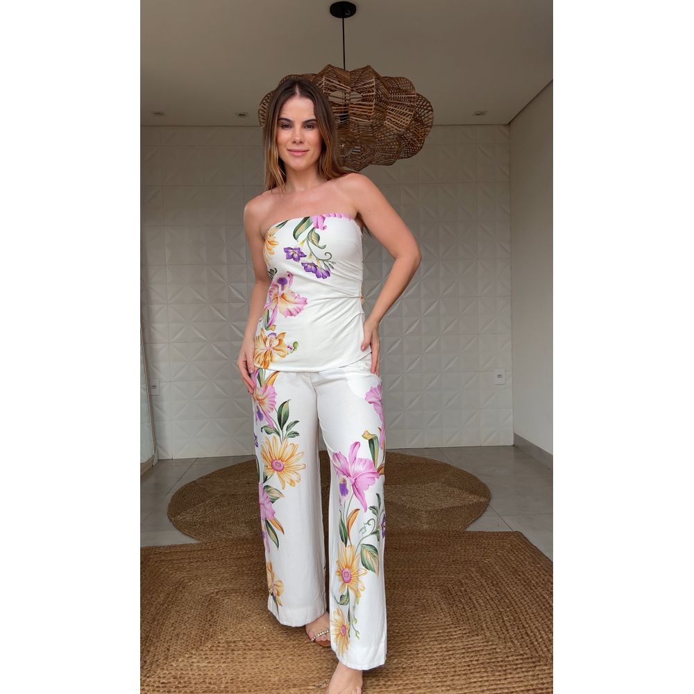 Calça Reta Orquidário Estampado