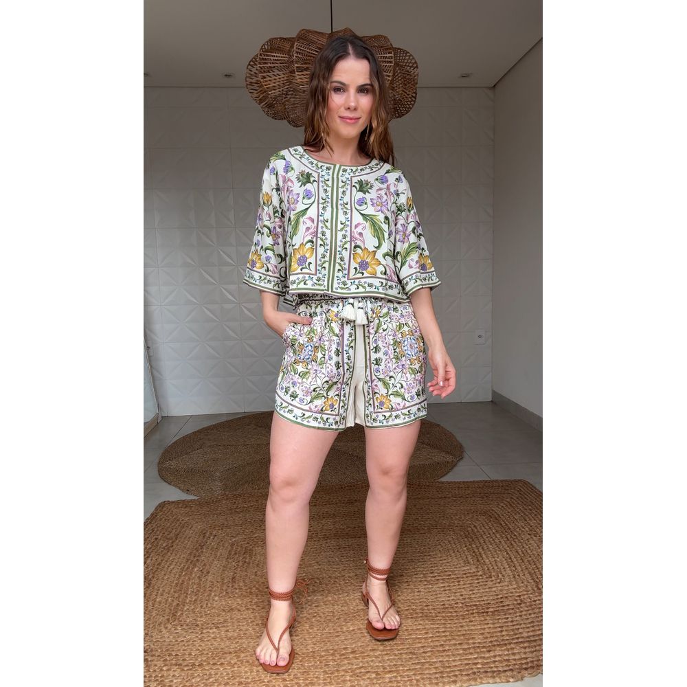 Tshirt Cropped Azulejaria Estampado