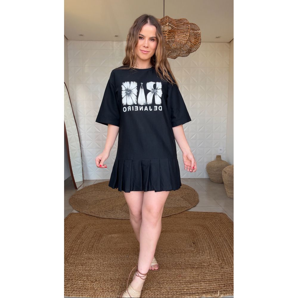 Vestido Curto Pregas Preto