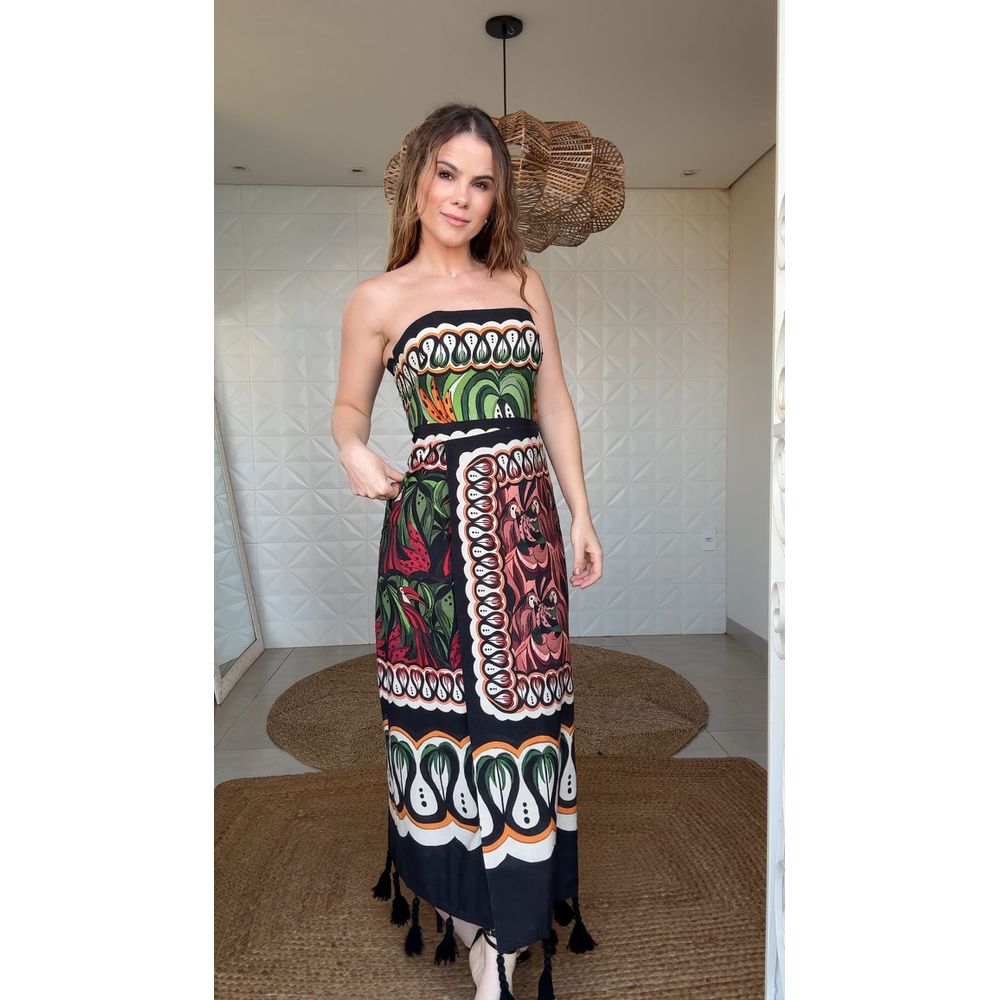 Vestido Lenço Floresta De Onda Estampado