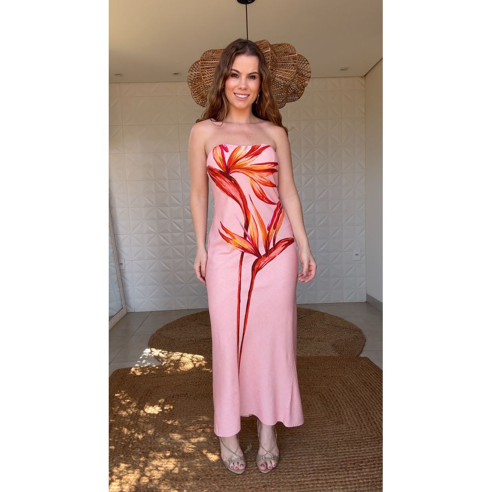 Vestido Sem Alça Maxi Estrelícia Estampado