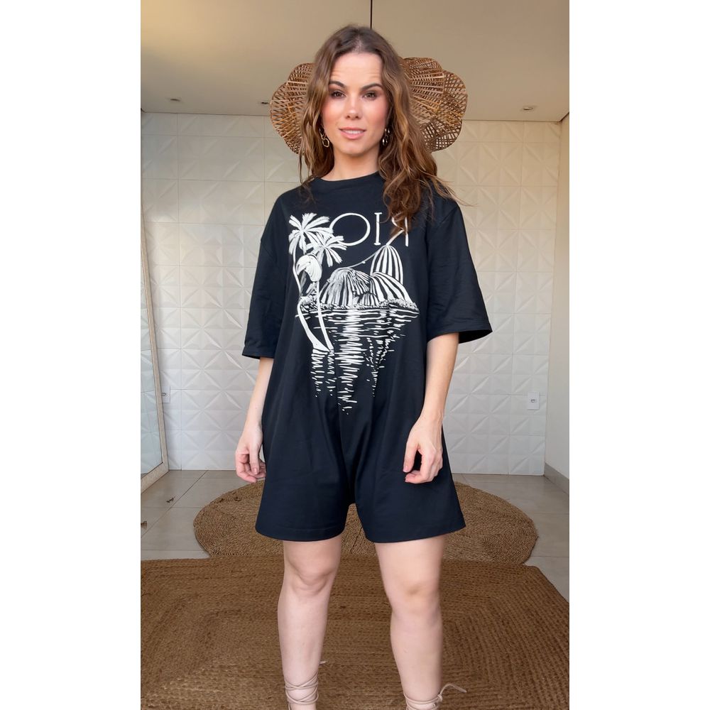 Macaquinho Curto Rio Preto Escuro Estampado