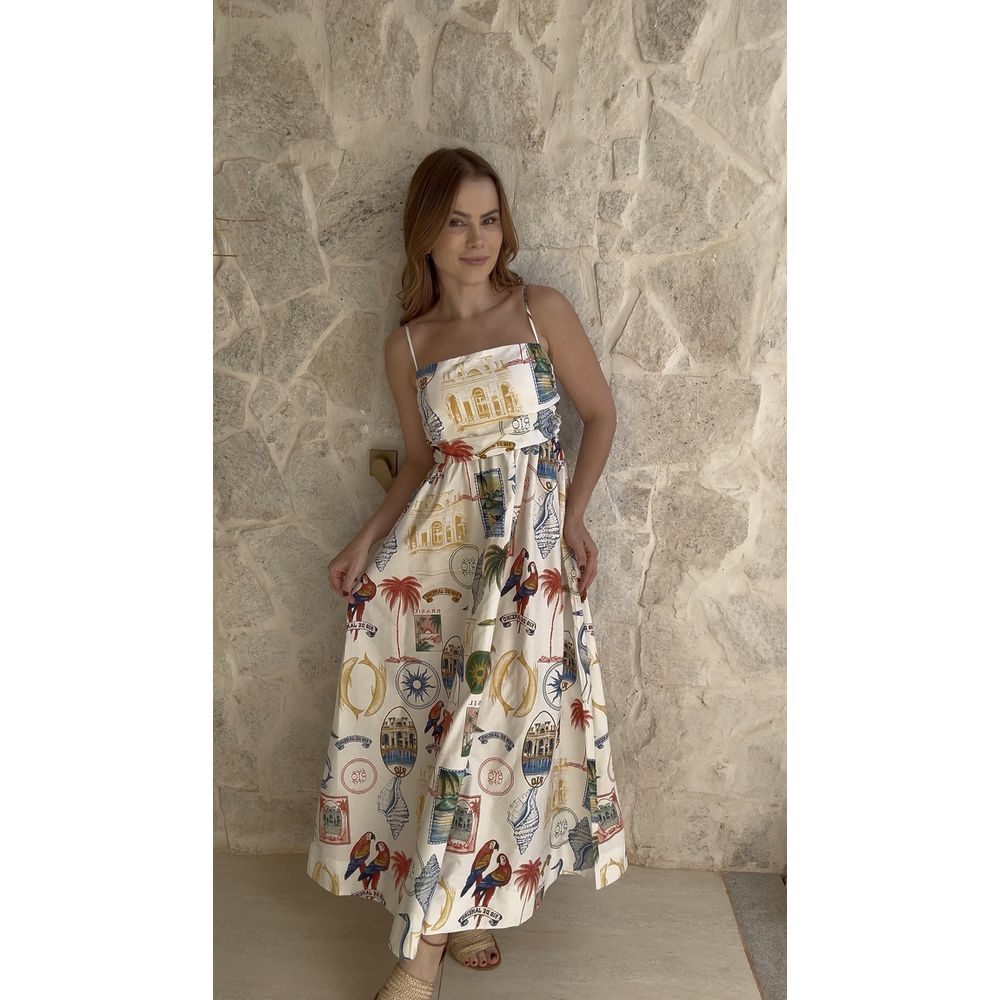 Vestido Cropped Tropical Vintage Estampado