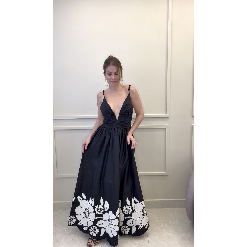 Vestido Bordado Flor Da Noite Estampado