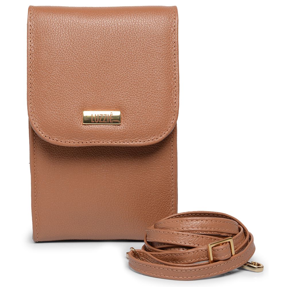 Bolsa Lia Caramelo - Metal Ouro | Couro Legítimo