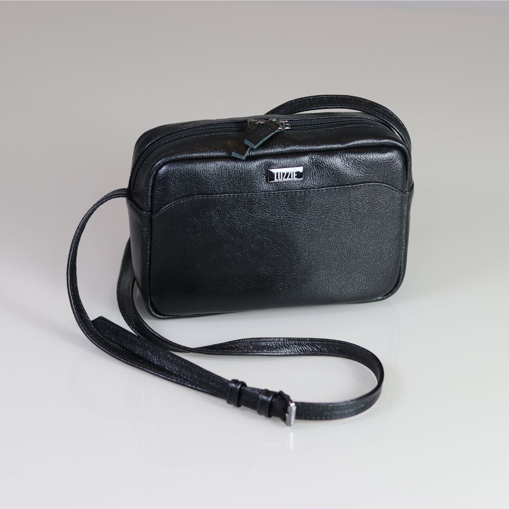 Bolsa Lizi Preto - Metal Grafite | Couro Legítimo