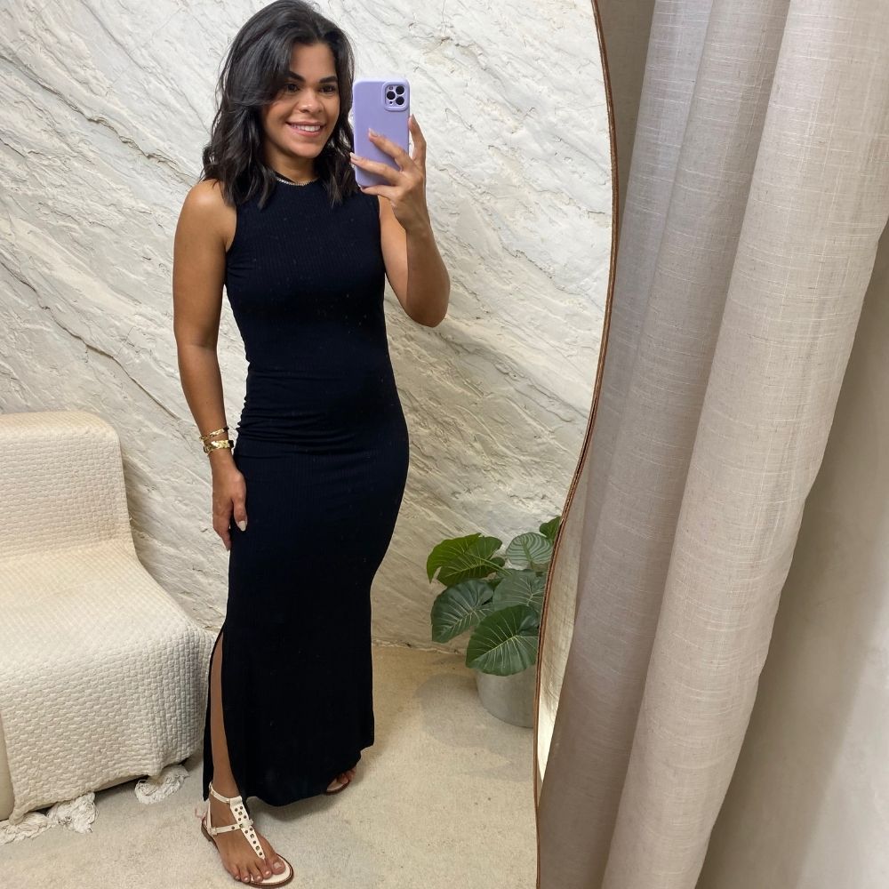 Vestido Longo Cavado Preto - Maranata Moda Feminina