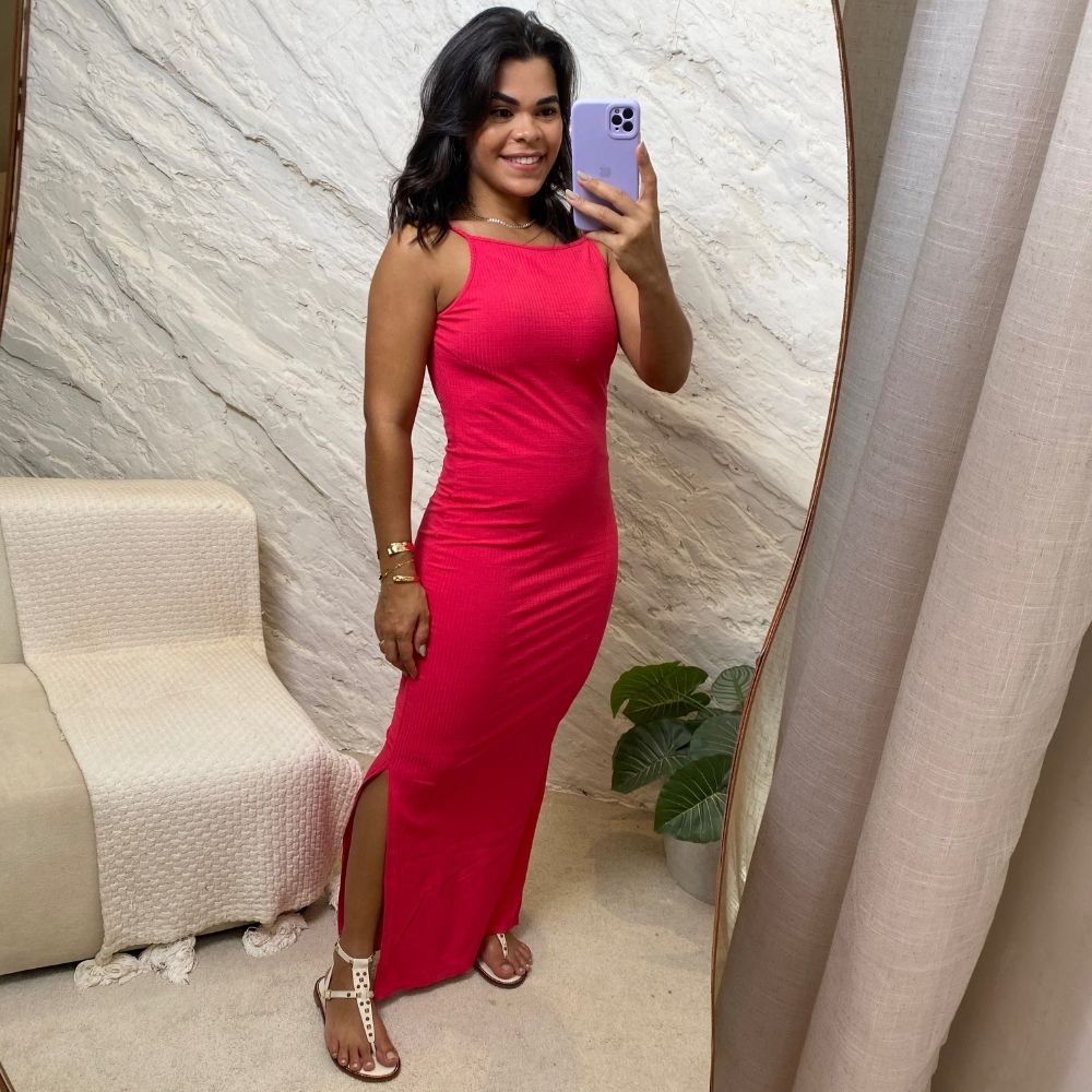 Vestido longo costa nua Pink - Maranata Moda Feminina
