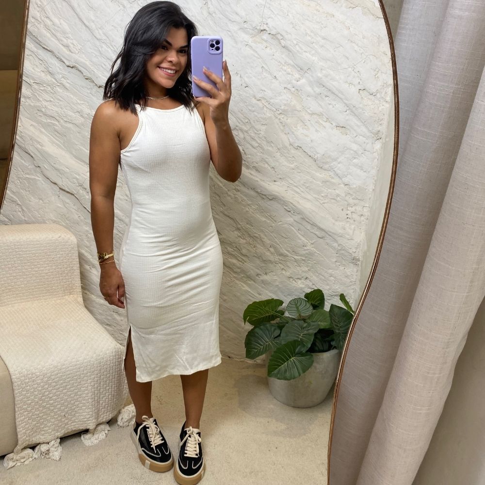 Vestido Midi Costa Nua off - Maranata Moda Feminina