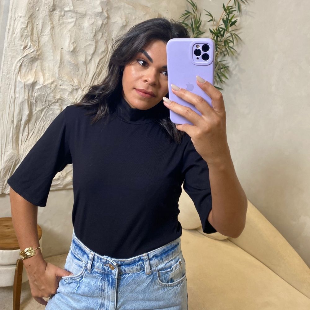 Blusa gola alta preta - Maranata Moda Feminina