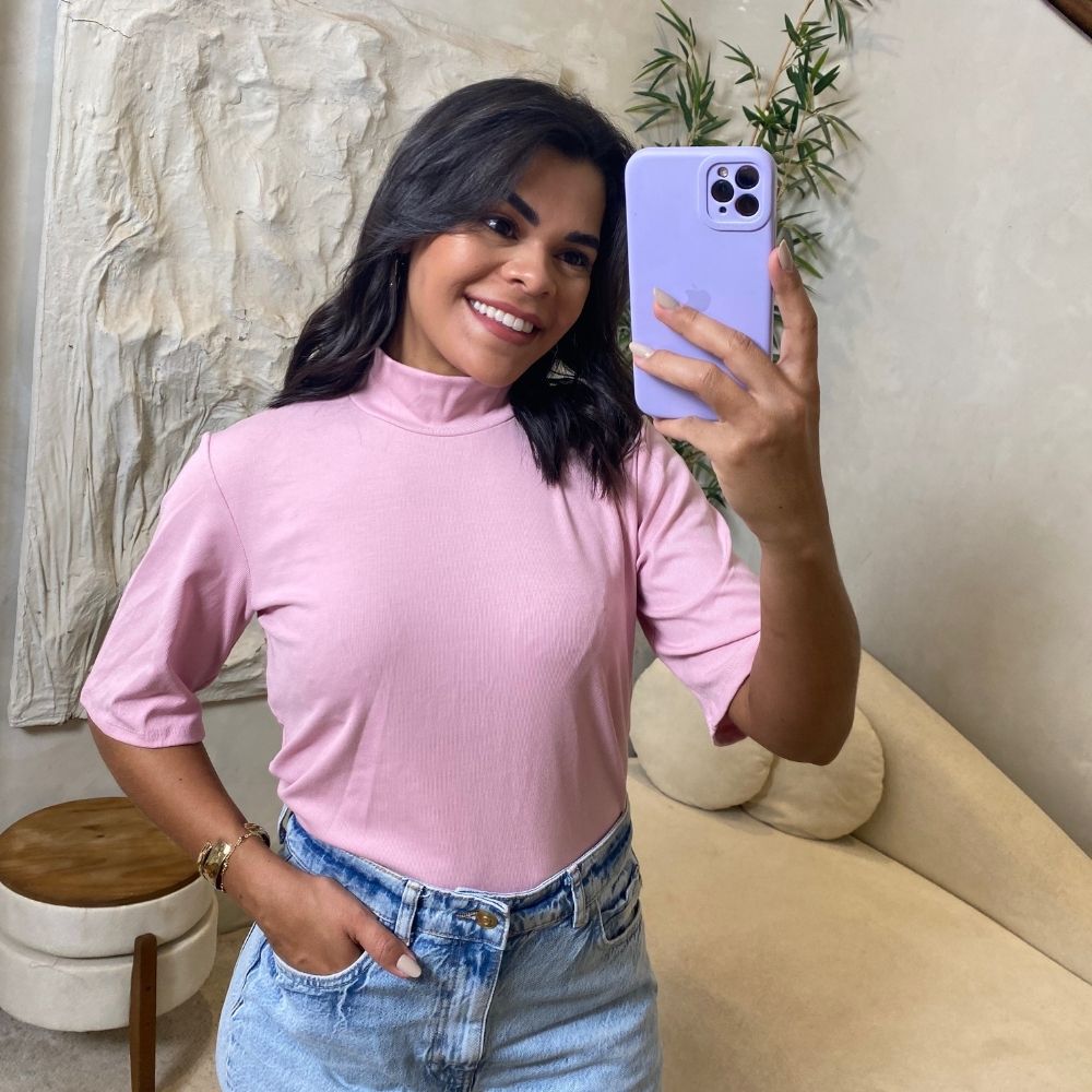 Blusa gola alta rosa - Maranata Moda Feminina