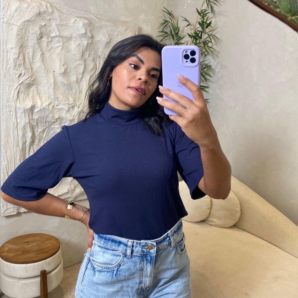 Blusa gola alta marinho - Maranata Moda Feminina