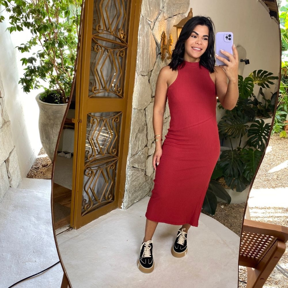 Vestido mid com recorte marsala - Maranata Moda Feminina
