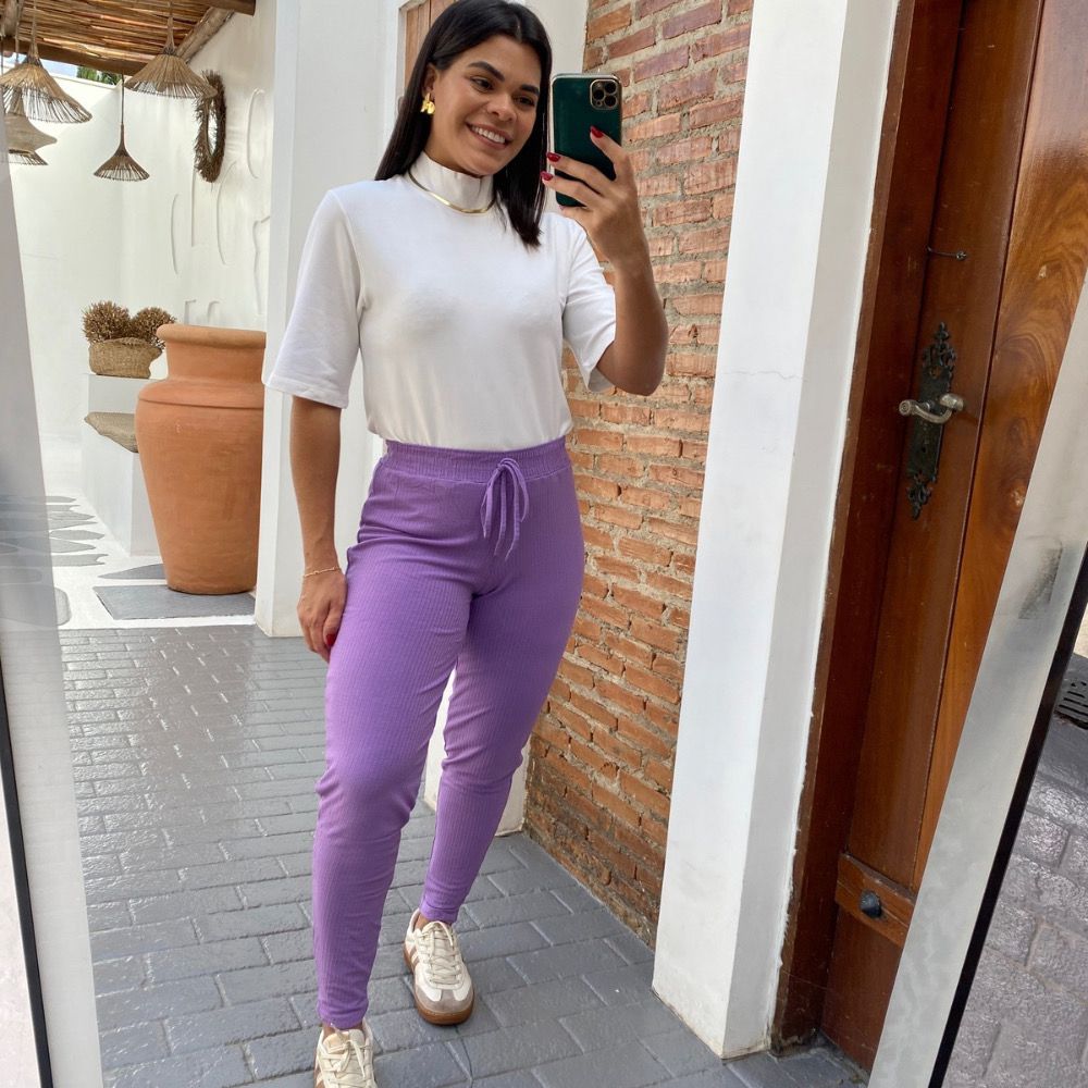 Calça canelada lilás - Maranata Moda Feminina