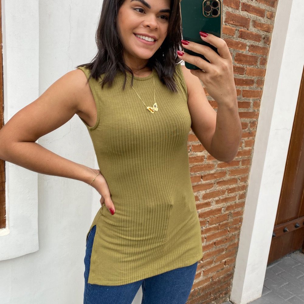 Blusa maxi verde oliva - Maranata Moda Feminina
