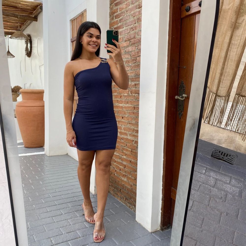 Vestido fivela marinho - Maranata Moda Feminina