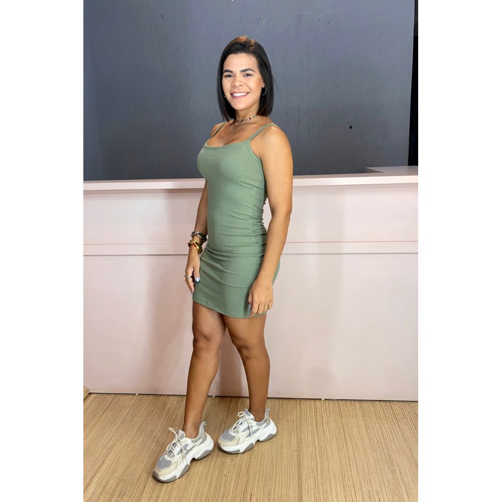 Vestido de alça verde oliva - Maranata Moda Feminina